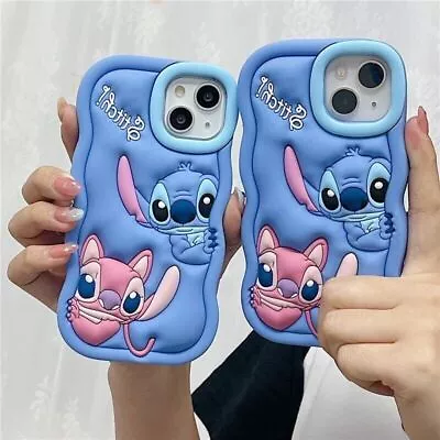 3D Wave Lilo Stitch Silicone Case For IPhone 15 14 13 12 11 X Samsung A14 Cover • £6.64