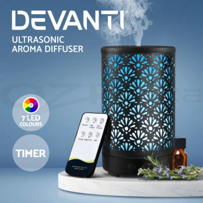 Devanti Aromatherapy Diffuser Aroma Essential Oils Metal Cover Cool Mist Black • $32.95