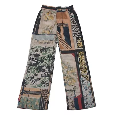 ZARA Womens Straight Leg Printed Pants Multi High Waist Bottoms Pockets Size S • $10.11