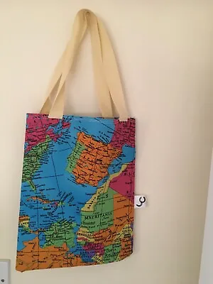 Handmade World Map Fabric Fully Lined Cotton Tote Bag - New • £12.99