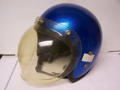 Vintage LSI 470 Blue Metal Flake Motorcycle/Snowmobile Helmet & B&S FS-30 SHIELD • $49.99