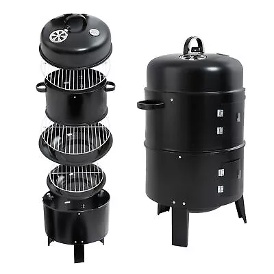 32  Charcoal Smoker BBQ Grill 3IN1 Outdoor Vertical Smoke Portable Meat Cooker • $50.99