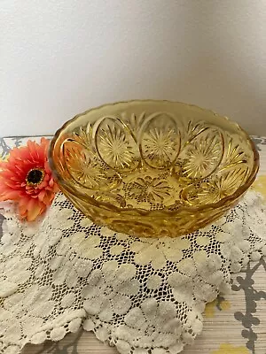 Amber Indiana Starburst Daisy Pattern Glass Bowl • $22