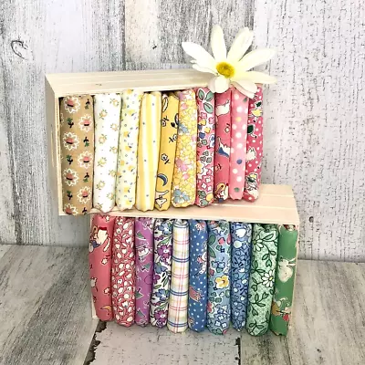 30's CONVERSATIONAL Assorted Prints 10 Fat Quarters Crate - RAINBOW MARSHMELLOW • $30