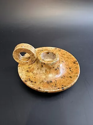 Chamberstick Brown Granite Marble Stone Candle Holder • $12.95