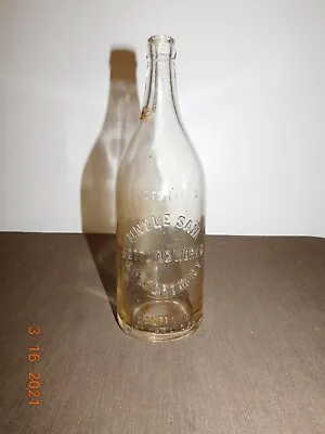 Vintage 11 1/2  Soda Bottle Uncle Sam  Bottling Works Amsterdam Ny 1pt 14  Fl Oz • $69.99