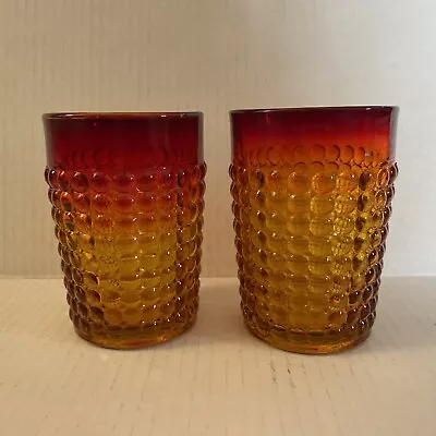 Vintage 2 New Martinsville Amberina Thousand Eye Glass Tumblers • $48