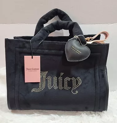  JUICY COUTURE Black Liquorice Velour Extra Spender Large Tote Crossbody Bag New • $55