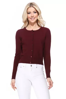 YEMAK Women's Long Sleeve Crewneck Cropped Button-Down Cardigan Sweater MK5502 • $19.35