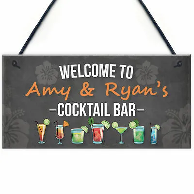 £4.99 • Buy Personalised Cocktail Bar Sign Hanging Wall Plaque Home Bar Pub Man Cave Decor