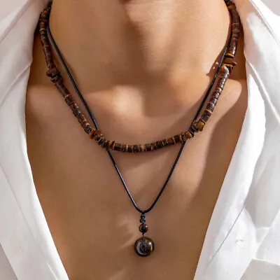 Men's Fashion Coconut Shell Turquoise Leather Wax Thread Necklace Hip-hop Chain • $6.19