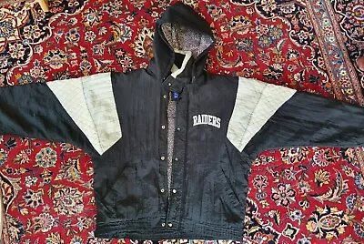 STARTER 90S Vintage Raiders NFL Parka Puffer Jacket Hood. Size M • £120