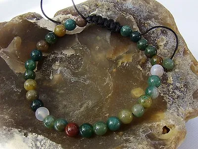 £6.99 • Buy Delicate Natural Gemstone Men's Beaded Bracelet All 6mm INDIAN AGATE Beads