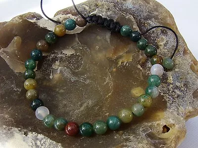 £6.99 • Buy Delicate Natural Gemstone Men's Beaded Bracelet All 6mm INDIAN AGATE Beads
