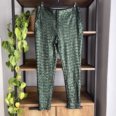 Next Sequin Trousers 12 R Forest Green Cropped Ankle Zips Pockets Worn Once • £25