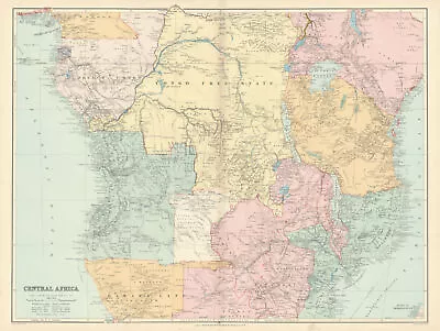 Central Africa. Congo Free State Rhodesia German East Africa. STANFORD 1896 Map • £300