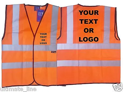 HI VIS Personalised HI VIZ SAFETY VEST WAISTCOAT EN471 LOGO Custom Print Orange • £9.29