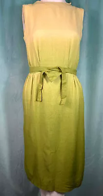 Vintage 50s L'anglon Degrede Ombre Yellow - Avocado Green Linen Day Dress Pencil • $59.99