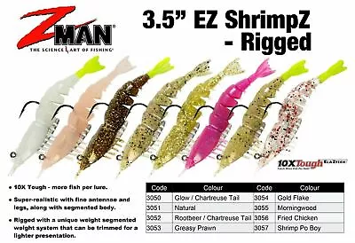 Brand New - Zman 3.5  Inch Ez Shrimpz Rigged Soft Plastic Fishing Lure Zman Shri • $18.05