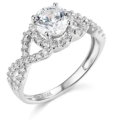 2 Ct Round 14K White Gold Created Diamond Halo Twisted Shank Engagement Ring • $326.17