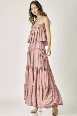 Dusty Rose Pin Stripe Print Tube Maxi Dress | Shop Boutique Clothing • $63.95
