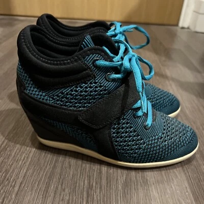 £19.97 • Buy Ash Blue/Black Knit Wedges Trainers Size EU37