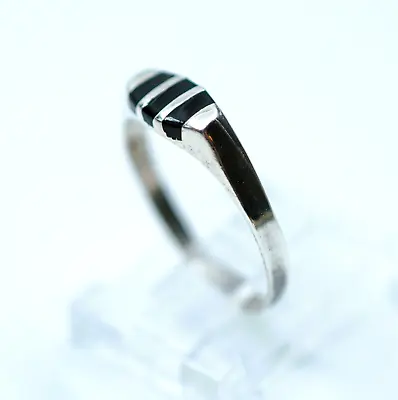 Vintage Deco Simple Geometric Black Enamel 925 Sterling Silver Band Ring SZ 6.5 • $17.99