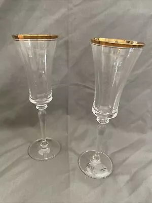 Mikasa Jamestown Gold Rim Crystal Champagne Flutes 9 1/4” Set Of 2 Never Used • $20