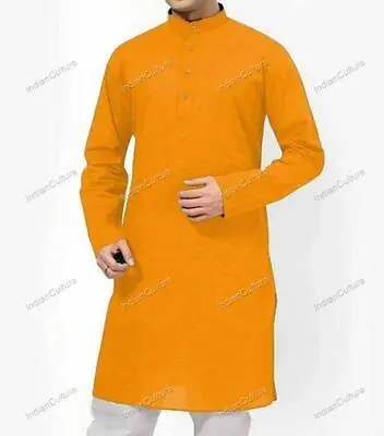 Kurta With Pajama Indian Cotton Mens Shirt Long Sleeve Kurta Loose Clothing Size • £29.69