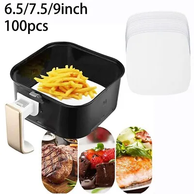 100* Kitchen Air Fryer Liner Baking Paper Oven Steamer Non-stick Square Papers • £16.97