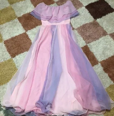 Vintage 80s Miss Elliette Off Shoulder Purple/pink Ruffle Long Dress • $49.95