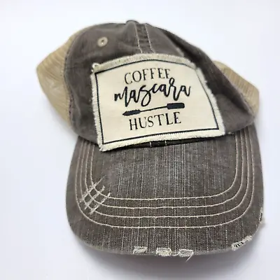 Coffee Mascara Hustle Novelty Hat Cap Gray Mesh Strapback Distressed G5D • $8.99