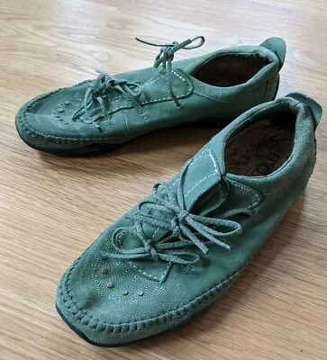 Michelle K. Sport Women Size 10 Euro 40 Green Suede Shoes Tie Brass Studs Casual • $16.50