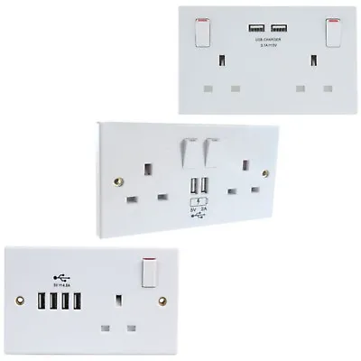 13 Amp Twin Socket Usb Charger White Plastic Single Dual And Quad 2.4a 3.1a • £3.49