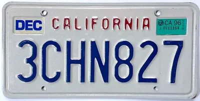 Vintage California 1996 License Plate 3CHN827 Block Letters Very Good Condition • $12.95