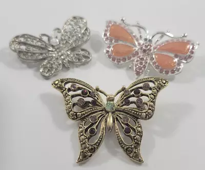 Vintage Brooch Pins Butterflies Butterfly Lot Rhinestones Gold Silver Tone • $17.49