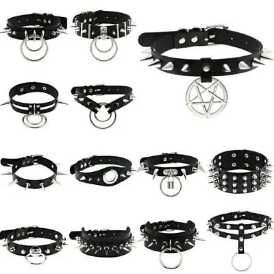$6.49 • Buy Women Pu Leather Choker Necklace O Ring Neck Collar Chain Gothic Punk Studded