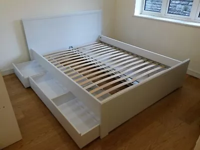 Ikea Brusali Double Bed With Four Under Bed Storage Boxes • £200