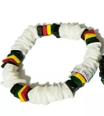 Rasta Stripe Clam Puka White Shells Bracelet Rasta Handchain Beach Bangle Gift  • $9.98