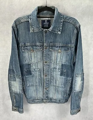 VINTAGE CASUCCI Men’s Light Denim Button Up Jacket Size Medium Patchwork Style • $40.15