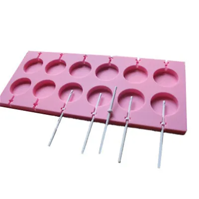 12 Round Shape Silicone Lollipop Mould Tray Candy Chocolate Lollypop Mold Sticks • £6.59