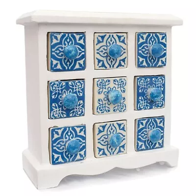 Mango Wood Chest Of 9 Drawers Fair Trade Storage Spices Trinkets Jewellery H24cm • £46.95