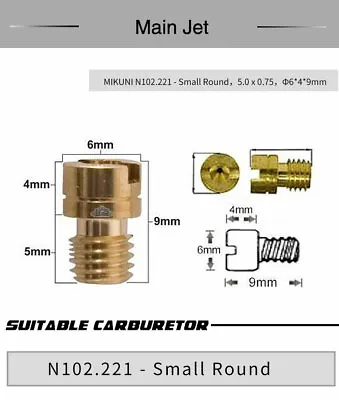 10Pcs Main Jets Mikuni N102.221 5.0x0.75 #80 - #153 For Kawasaki Suzuki Yamaha • $9.06