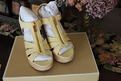 Women's MICHAEL KORS Berkley Wedge Canvas Shoe Buttercup Yellow Sz 9M NI S#58 • $64.99