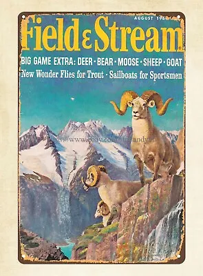 Field & Stream 1964 Big Game Extra Deer Bear Moose Seep Goat Tin Sign Room Ideas • $18.95