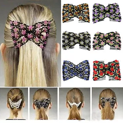 UK SELLER Magic Beads Double Hair Comb Clip Stretchy Hair Roses Ladies Party • £5.98