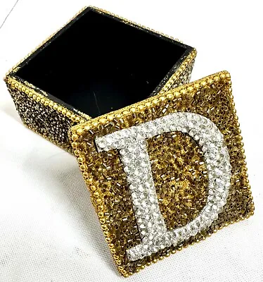 Glitter Rhinestone And Glass Bead Covered Trinket Box With Monogram  D  • $8.99