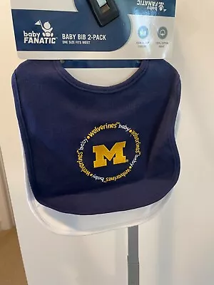 Baby Fanatic Michigan Wolverines Ncaa Baby Bibs 2-pack White & Blue • $15.95