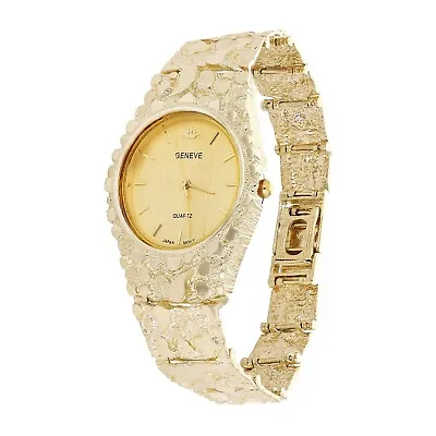 Men's 14k Yellow Gold Nugget Link Geneve Wrist Watch Adjustable 7-7.5  53 Grams • $2862.49