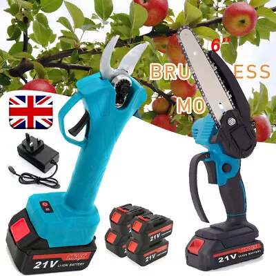 Cordless Pruning Shears & 6  Electric Chainsaw Garden Cutting Branch Tool Set UK • £79.99